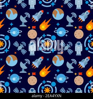 Illustration of the space symbols colorful seamless pattern background Stock Vector