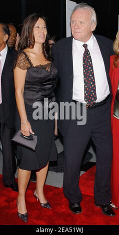 Cast member Sir Anthony Hopkins and his wife Stella Arroyave arrive at the 'Proof' premiere held at the Ziegfeld theatre in New York City, NY, USA, on Tuesday September 13, 2005. Photo by Nicolas Khayat/ABACAPRESS.COM Stock Photo