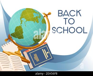 Back to school banner with sign opened book backpack and stationery ...