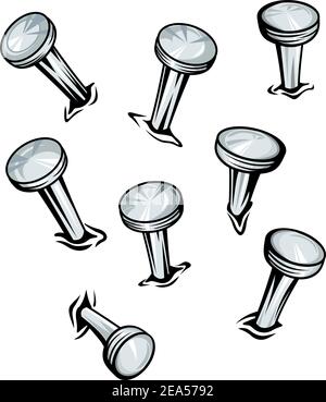 Set of steel nails on the surface in cartoon style Stock Vector