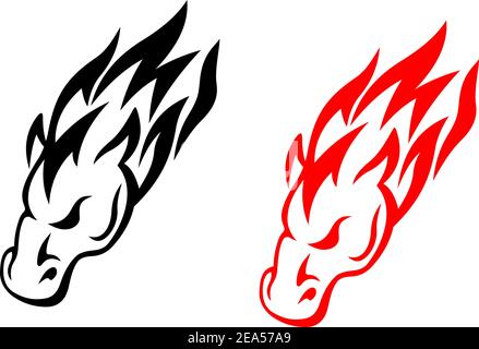 Tribal horse head in red and black versions for tattoo design Stock Vector