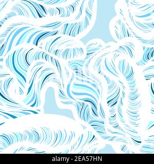Abstract seamless hand drawn floral wavy tangle background pattern. Teal blue background. Stock Vector