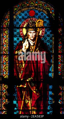St Remy Provence France Collegiate Church of St Martin - Saint Martin of Tours in Stained Glass Window Stock Photo