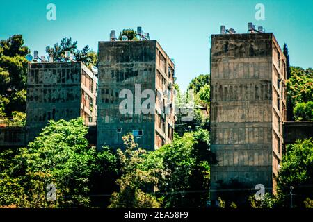 Jerusalem Israel December 13, 2019 View of the facade of a modern building in the streets of Jerusalem in Israel Stock Photo