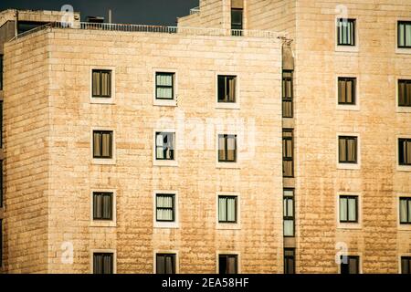 Jerusalem Israel December 13, 2019 View of the facade of a modern building in the streets of Jerusalem in Israel Stock Photo