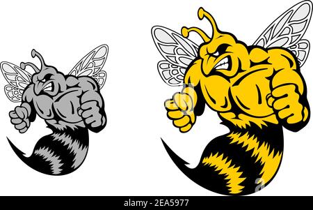 Angry hornet or yellow jacket mascot in cartoon style Stock Vector