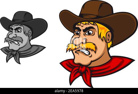 Angry old american cowboy cartoon character with head of mustached ...