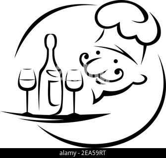 Waiter with champagne and glasses on tray Stock Vector