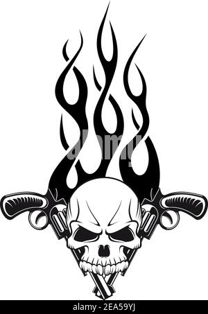skulls and guns on fire