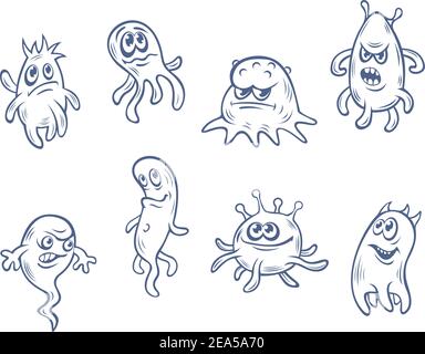 Ugly cartoon monsters and demons set isolated on white background Stock Vector