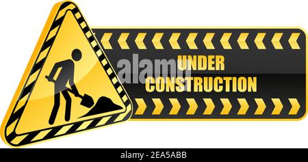 Under construction icon and warning sign in glossy style Stock Vector
