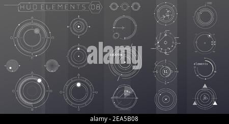A set of HUD circular elements for a futuristic interface. Stock Vector