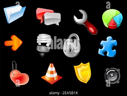 Glossy icons set for web and internet design Stock Vector