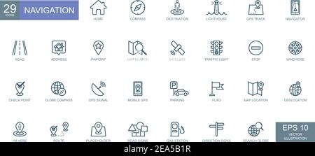 Navigation, location, GPS elements - thin line web icons set. Vector illustration Stock Vector