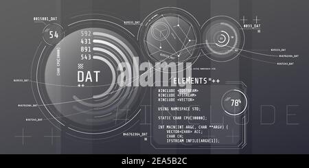 Composition of computer HUD interface with Coding. Stock Vector