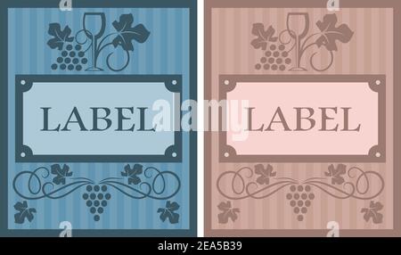 Wine labels in retro style with grape elements for beverages design Stock Vector