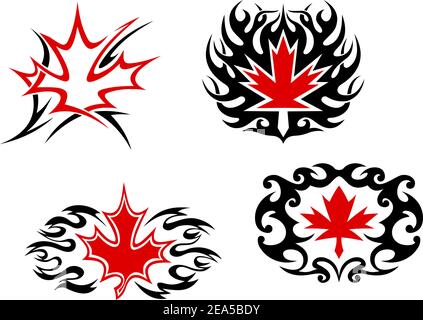 Maple leaf mascots and symbols for tattoo design Stock Vector