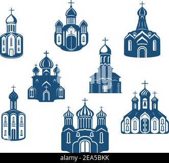 Religious churches and temples set for religion design Stock Vector