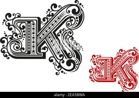 Letter K in retro vintage style for design and embellish Stock Vector