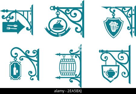 Vintage signs of pubs, taverns and restaurants isolated on white Stock Vector
