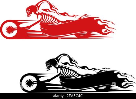 Death monster on motorcycle for biker and racer tattoo design Stock Vector