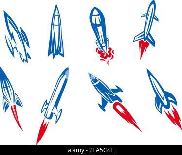 Set of rockets and missiles in cartoon style Stock Vector