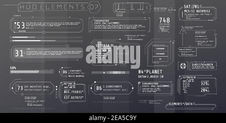 A set of HUD text elements for a futuristic interface. Stock Vector