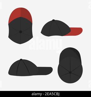 Black and red caps set with top and side view Stock Vector