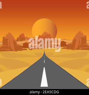 Desert landscape with road and mountains Stock Vector