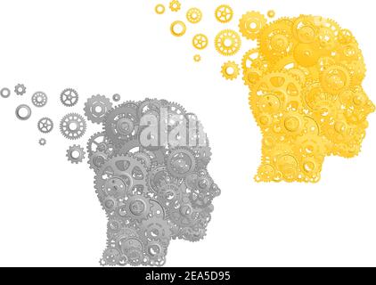 Human head with gears and pinions. Concept of working brain Stock Vector