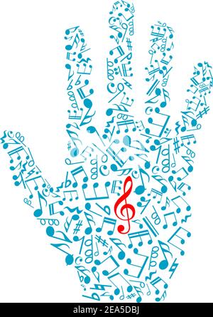 Human hand with musical notes and elements for art design Stock Vector