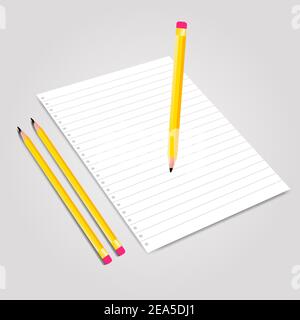 Yellow pencil writing on paper Stock Vector