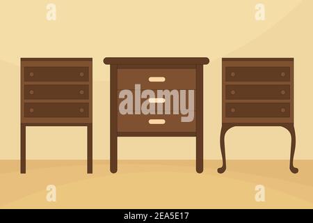 Bedside tables illustration with three style Stock Vector