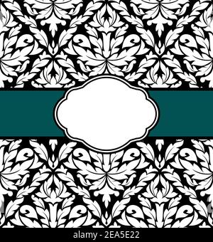 Greeting card design with floral seamless pattern in retro style Stock Vector