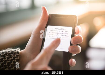 Cellphone app data tracking image. Stock Photo