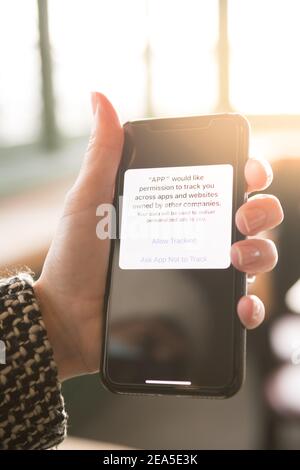 Cellphone app data tracking image. Stock Photo