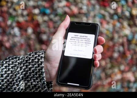 Cellphone app data tracking image. Stock Photo
