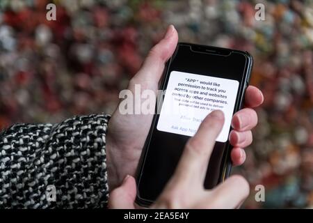 Cellphone app data tracking image. Stock Photo