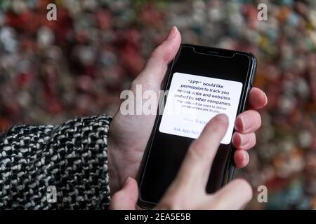 Cellphone app data tracking image. Stock Photo