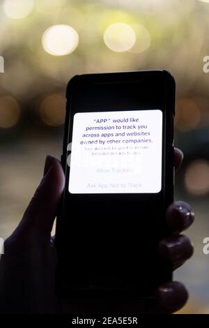Cellphone app data tracking image. Stock Photo