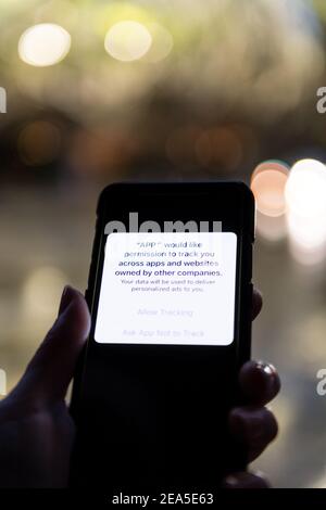 Cellphone app data tracking image. Stock Photo