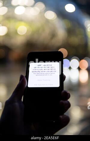Cellphone app data tracking image. Stock Photo