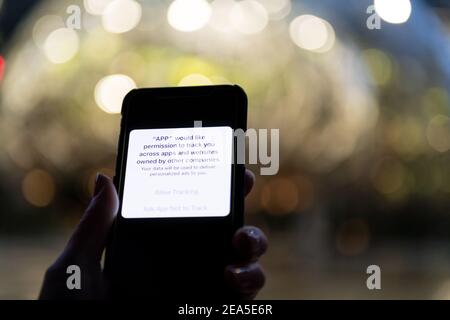 Cellphone app data tracking image. Stock Photo