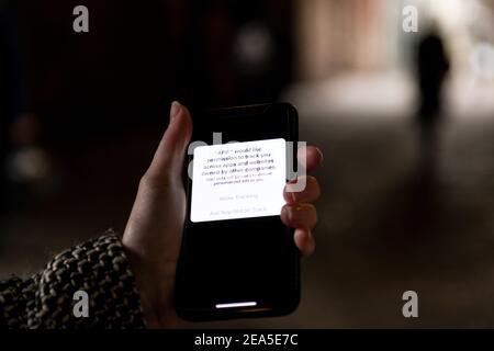 Cellphone app data tracking image. Stock Photo
