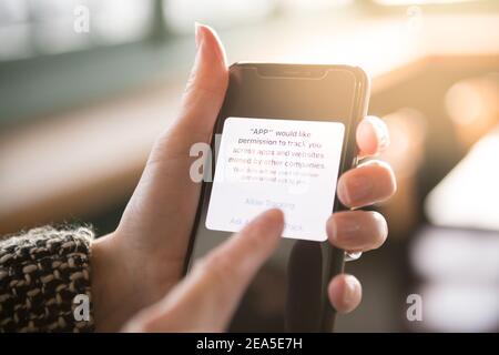 Cellphone app data tracking image. Stock Photo