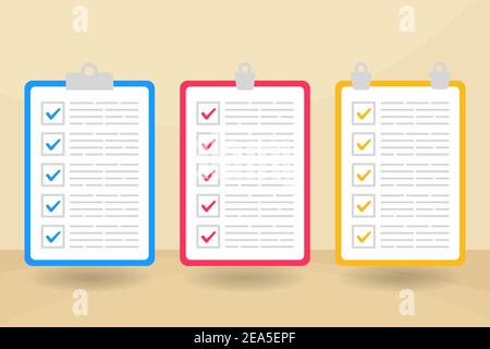 Colorful check list collection with flat design Stock Vector