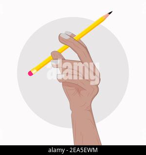 Hand holding yellow pencil Stock Vector