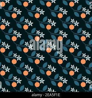 Seamless flowering orange branches pattern Stock Vector