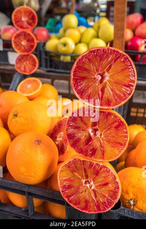 Red sicilian oranges at market Stock Photo