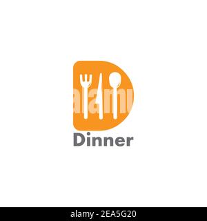 letter d spoon fork knife restaurant logo vector Stock Vector